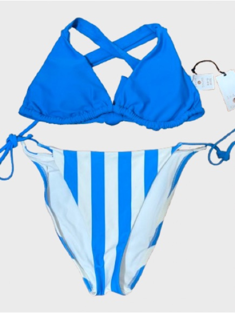 Shade & Shore Bright Blue Striped Triangle Bikini
